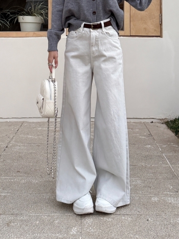 【Z830226】斜紋布休閒百搭闊腿牛仔褲(附皮帶)