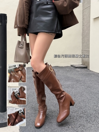 【Z830200】英倫風復古皮帶釦方頭長靴