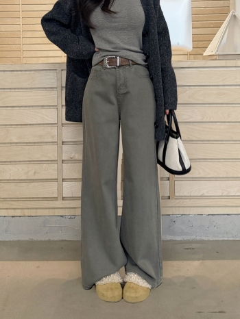 【Z830225】後翻蓋口袋設計闊腿牛仔褲