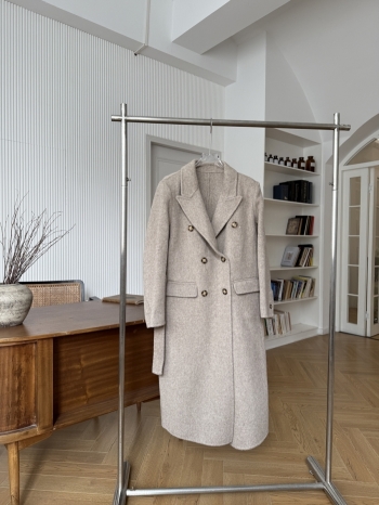 【Z830298】駁領雙排釦翻袋毛呢大衣外套