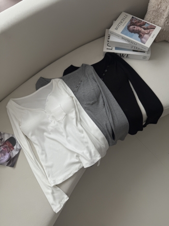 【Z830319】韓系口袋V領長袖上衣