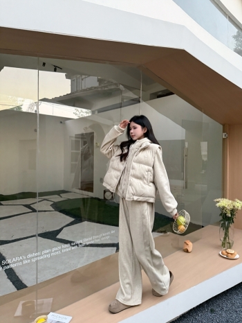 【Z829851】連帽羽絨鋪棉背心三件式休閒套裝