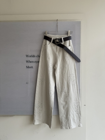 【Z830276】附腰帶燙鑽彎刀牛仔褲