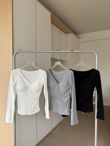 【Z830319】韓系口袋V領長袖上衣