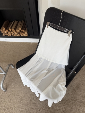 【Z830339】假兩件拼接網紗長裙