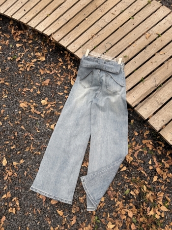 【Z830342】重工燙鑽蝴蝶結牛仔寬褲