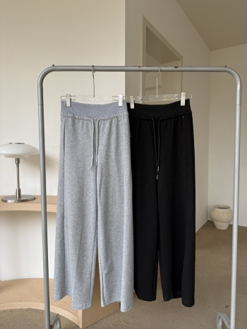 【Z830354】高腰垂墜鬆緊闊腿棉褲