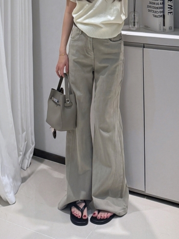 【Z830317】淺洗色闊腿直筒牛仔褲(附腰帶)