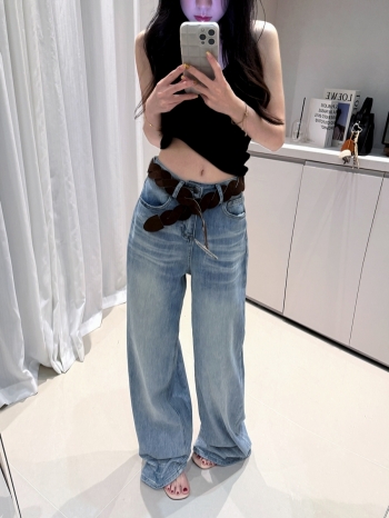 【Z830341】淺色洗水磨白闊腿牛仔褲