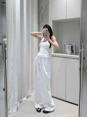 【Z830348】花邊鬆緊腰抽繩設計感休閒褲