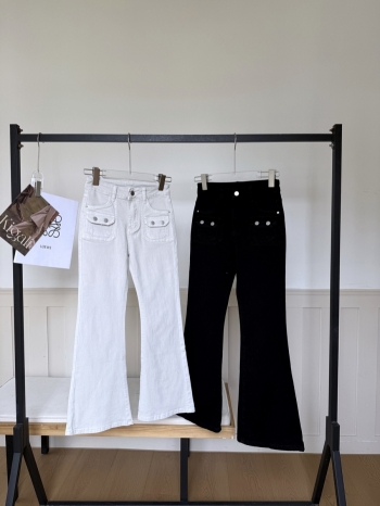 【Z830364】設計感翻蓋口袋牛仔喇叭褲