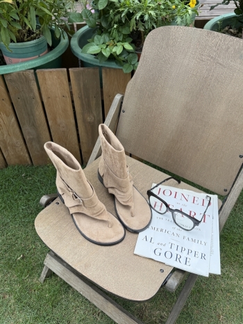 【Z830365】麂皮感夾腳設計露趾涼靴