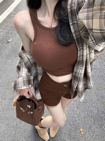 【Z830374】休閒復古格紋襯衫三件套