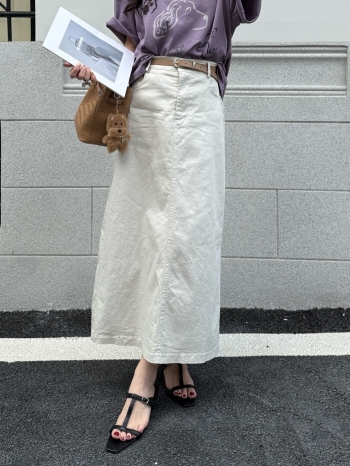 【Z830384】韓系簡約附皮帶後開叉牛仔長裙