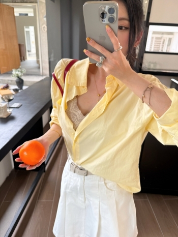 【Z830388】通勤百搭單口袋素色襯衫