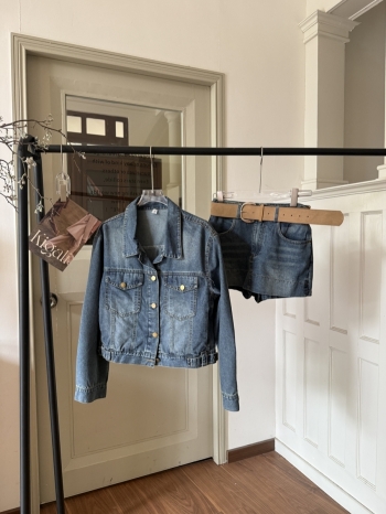 【Z830366】漸變藍調水洗做舊牛仔裙褲套裝(附腰帶)