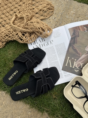 【Z830473】小香風方頭編織平底拖鞋