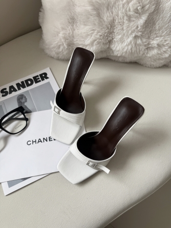 【Z830464】一字帶水鑽釦鱷魚紋細跟涼拖鞋