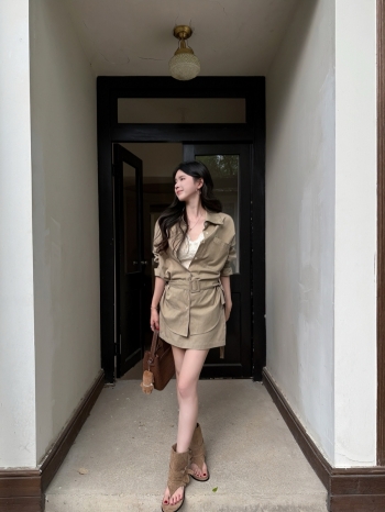 【Z830367】附腰帶設計感工裝長袖襯衫短裙套裝