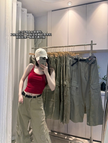 【Z830455】美式工裝風多口袋闊腿休閒褲(附腰帶)