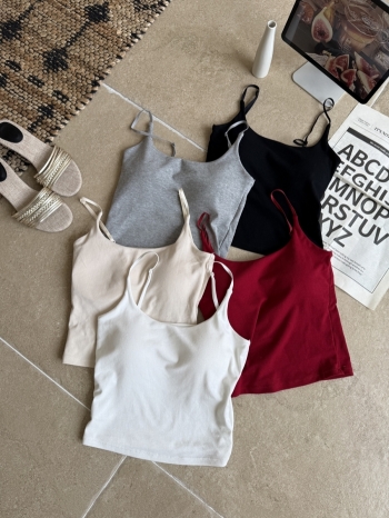 【Z830333】大U領帶胸墊細肩美背背心