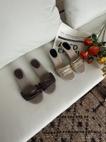 【Z830466】仙女風編織亞麻小貓跟拖鞋