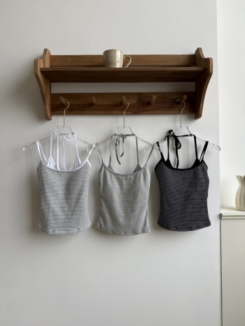 【Z830501】掛脖綁帶假兩件條紋背心