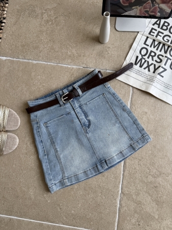 【Z830521】前中立體車線設計感牛仔裙(附腰帶)