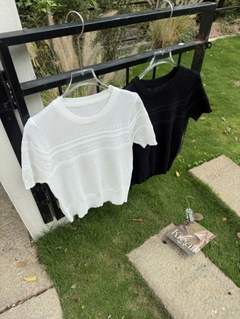 【Z830448】韓系小心機縷空短袖針織衫