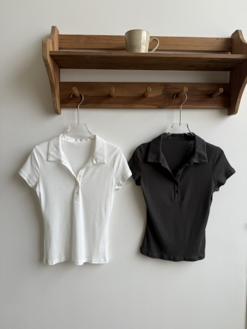 【Z830508】韓系POLO領排釦短袖上衣