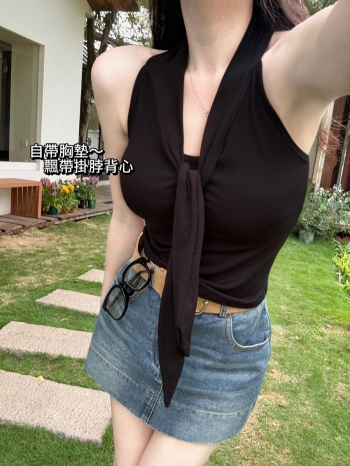 【Z830433】性感後背蕾絲透視感飄帶背心