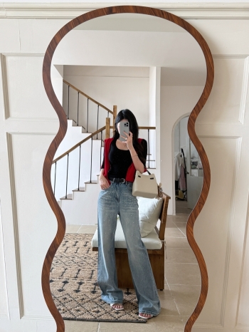 【Z830483】重工燙鑽修飾闊腿牛仔褲(附腰帶)