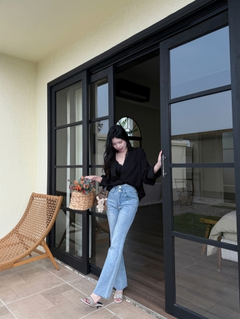 【Z830505】星星立體燙鑽微喇牛仔褲(長款)