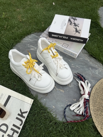 【Z830529】多鞋帶設計增高真皮厚底小白鞋