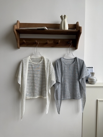 【Z830585】縷空披肩+條紋針織短袖兩件套