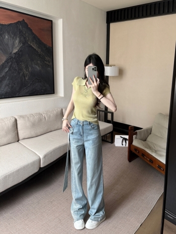 【Z830495】翻領單釦彈力羅紋針織短袖