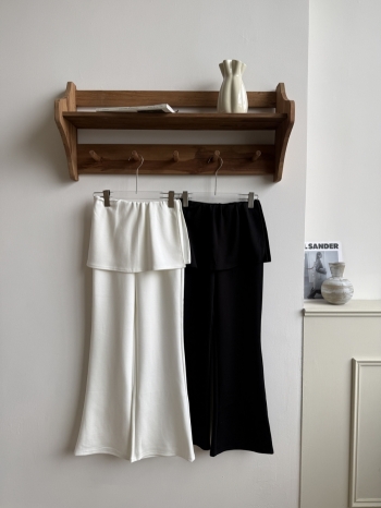 【Z830497】假兩件拼接屁簾微喇休閒褲