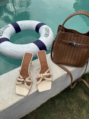 【Z830610】仙女風交叉皮帶釦細高跟涼拖鞋