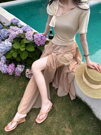 【Z830408】法式方頭坡跟夾腳涼拖鞋