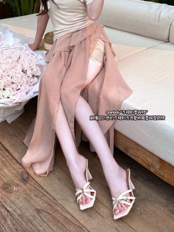 【Z830571】絕美不規則荷葉邊蕾絲雪紡裙