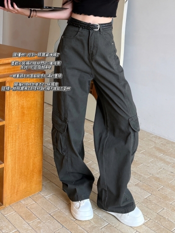 【Z830605】高街潮流口袋設計彎刀工裝褲(附腰帶)