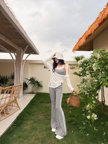 【Z830622】假兩件吊帶+罩衫休閒褲套裝