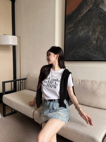 【Z830624】韓系百搭圓領字母印花短T