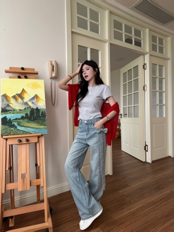 【Z830625】正肩純色休閒圓領短T