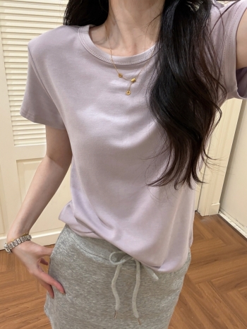 【Z830626】休閒簡約萊賽爾棉圓領素色短T