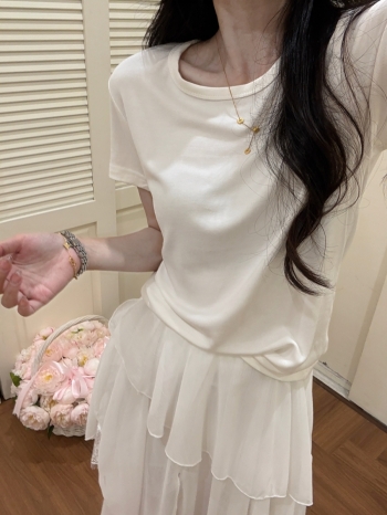 【Z830626】休閒簡約萊賽爾棉圓領素色短T