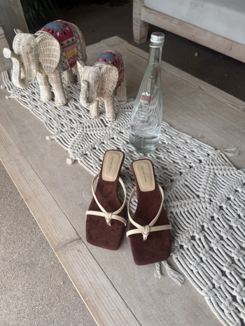 【Z830628】法式方頭細帶組合絨坡跟涼拖鞋