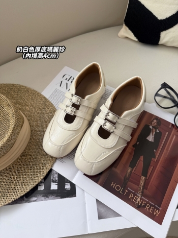 【Z830633】內增高平底方頭雙釦真皮瑪麗珍鞋