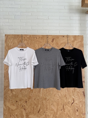 【Z830645】重工燙鑽草寫字母印花圓領短T