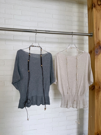 【Z830667】簡約氣質腰繩收腰荷葉邊針織衫